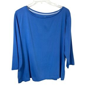 Talbots XL Top Blue 3/4 Sleeve Boat Neck‎ Pima Cotton Mature Office Capsule 911